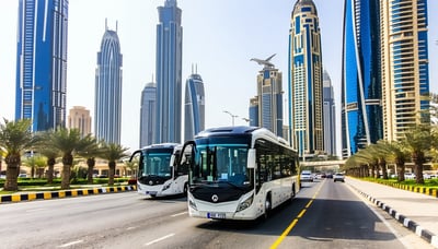 Modern travel vehicles in Dubai cityscape