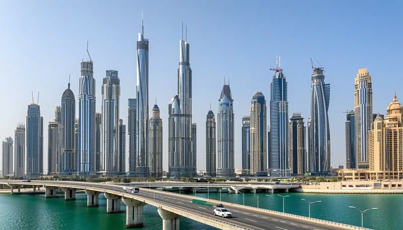 Dubai skyline with Toll Way Travel services